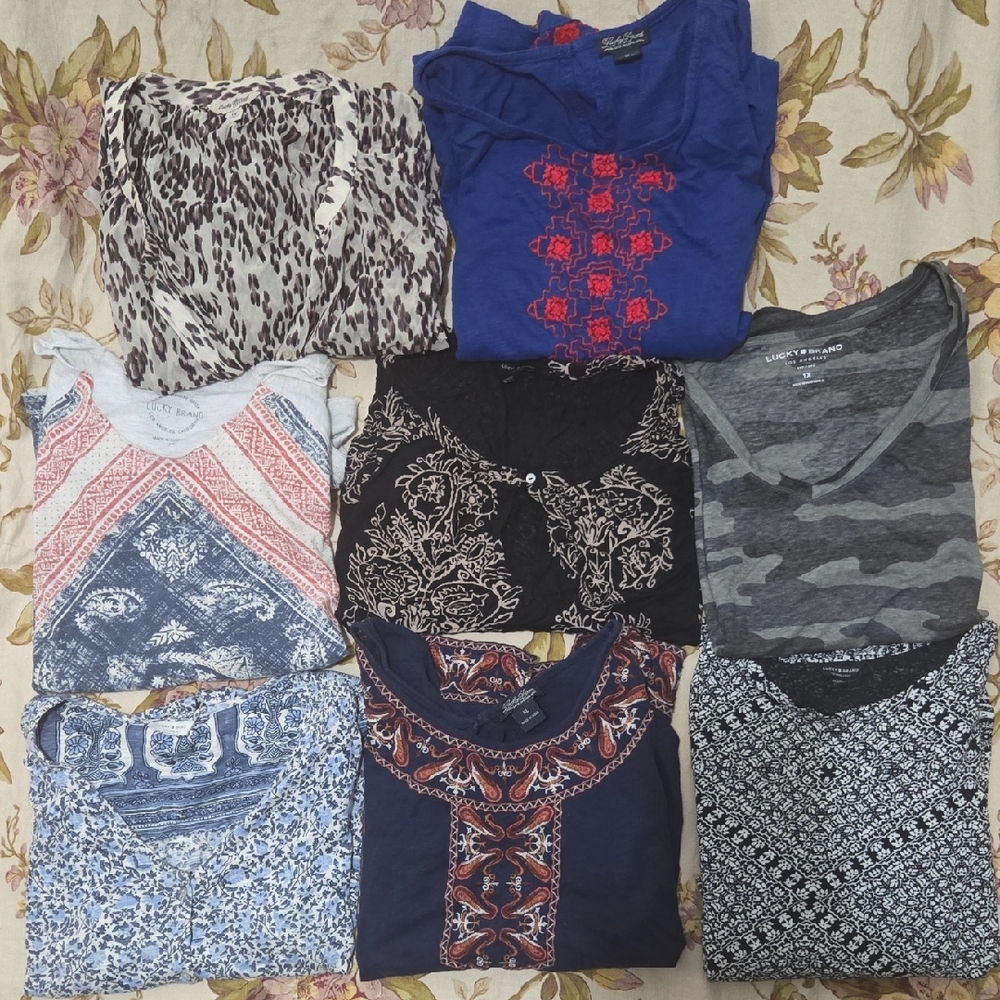 ALL Lucky Brand Women's Embroidered Top Blouse Tee Bundle Size 1X XL